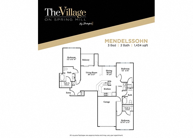 Floor Plan - Mendelssohn - 3 bed 2 bath - Renovated