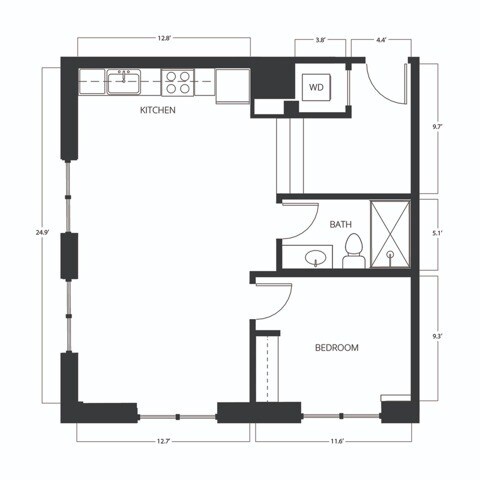 1 Bed | 1 Bath | 589-615 SQ FT - AC-LIB