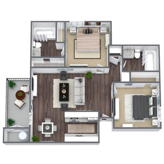 Floor Plan - B3: 2 Bed 2 Bath