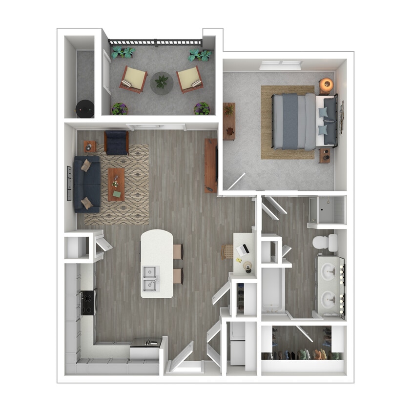 Floor Plan - 1 Bed 1 Bath 931 SqFt (806 Net)