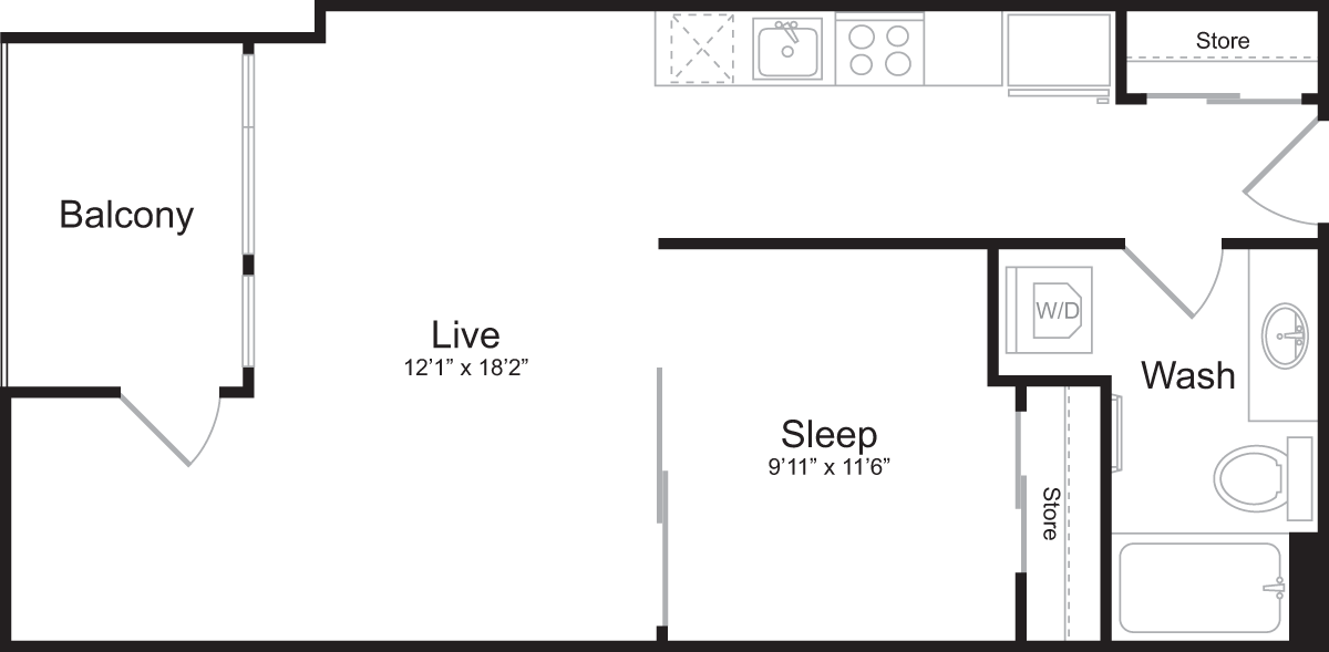 Floor Plan - Open 1 Bedroom G