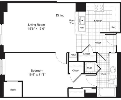 Floor Plan - 1 Bedroom Q