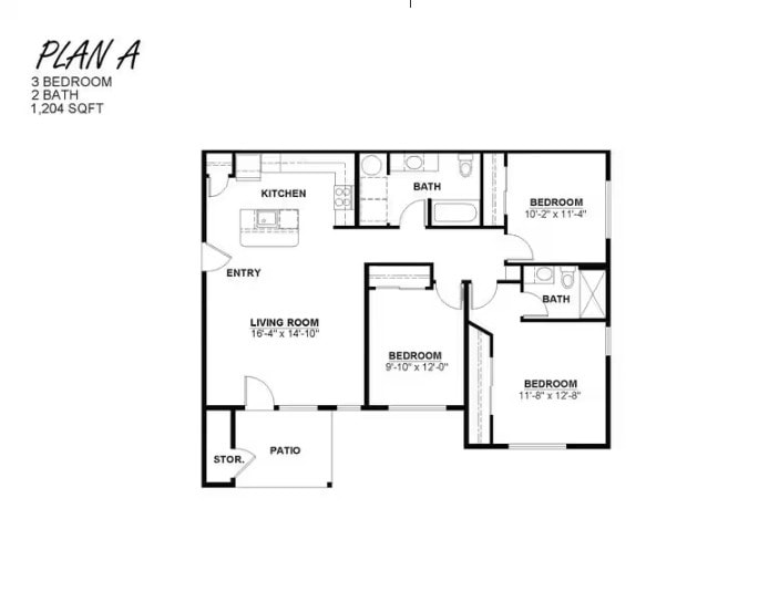 Floor Plan - Plan A - 3 bed 2 bath