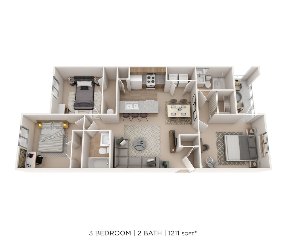 Floor Plan - Three Bedroom 2 Bath