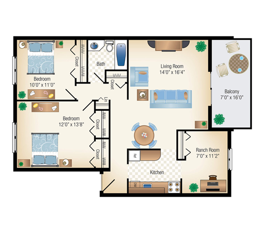 Floor Plan - GARDEN 2 Bed 1 Bath
