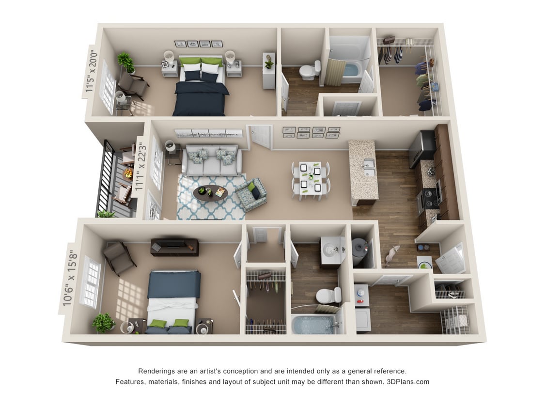 B1 - Mill on Price Floor Plan 2BR A.jpg - B2 Mill on Price - Two Bedroom, Two Bathroom