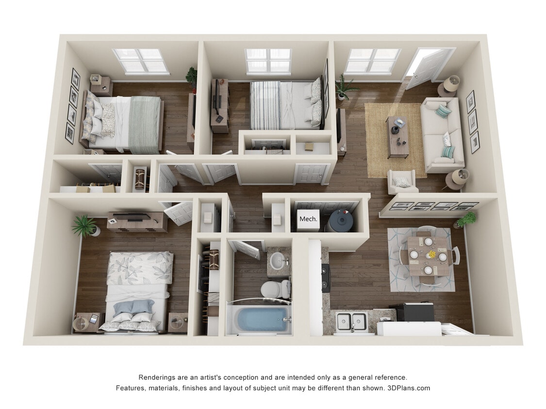 Floor Plan - 3 Bedroom, 1 Bathroom