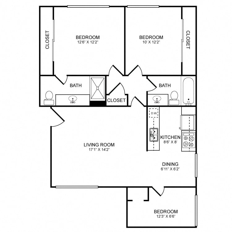 Floor Plan - 3 bed 2 bath