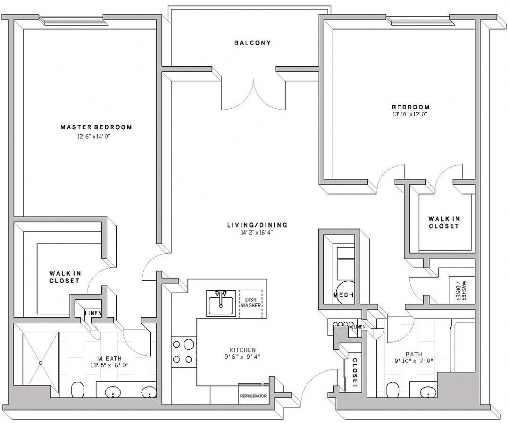 Floor Plan - 2 Bed 2 Bath B1B