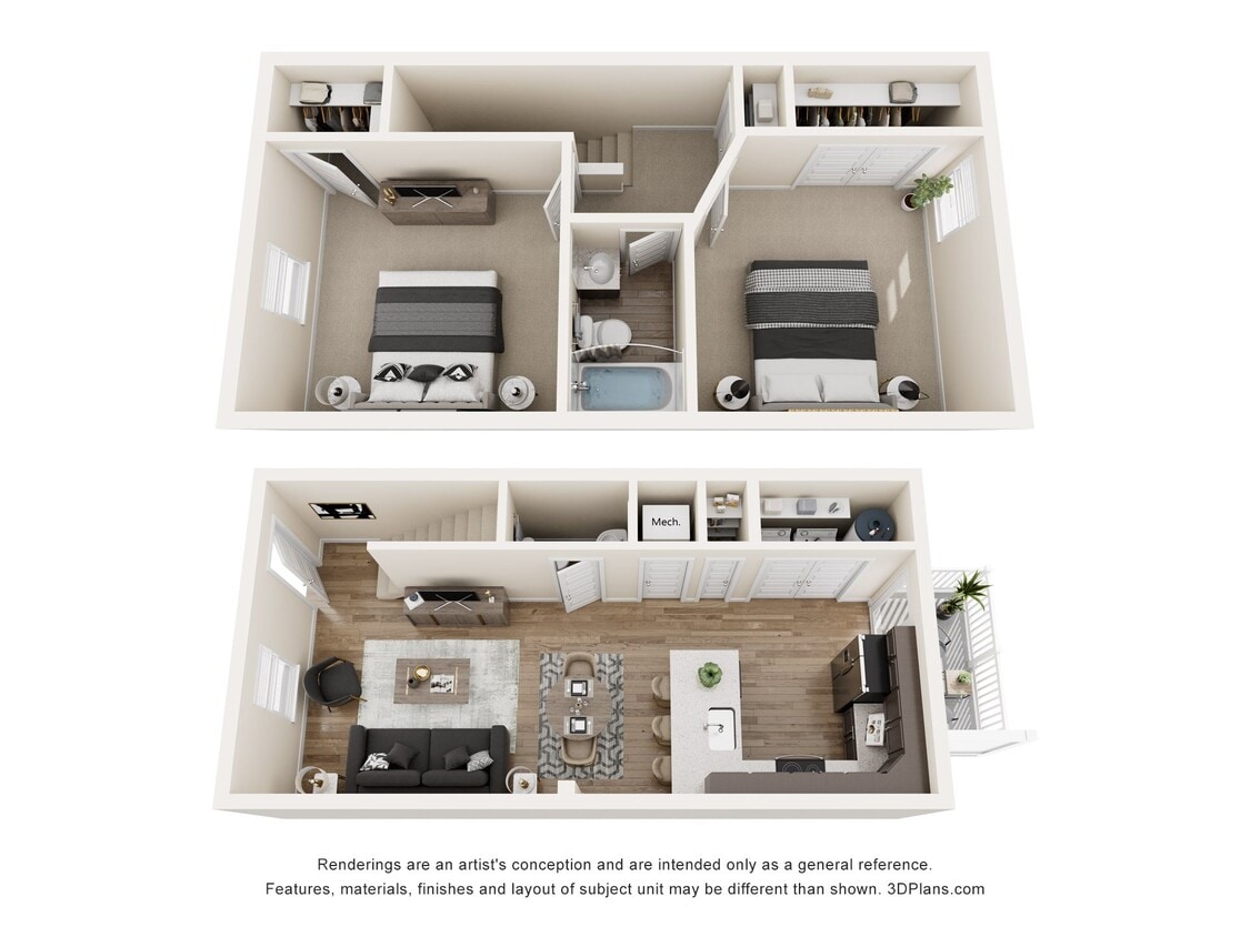 Floor Plan - 2 Bedroom, 1.5BA Townhome