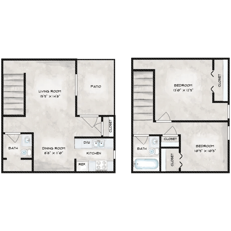 Floor Plan - 2 Bed 1.5 Bath Townhome