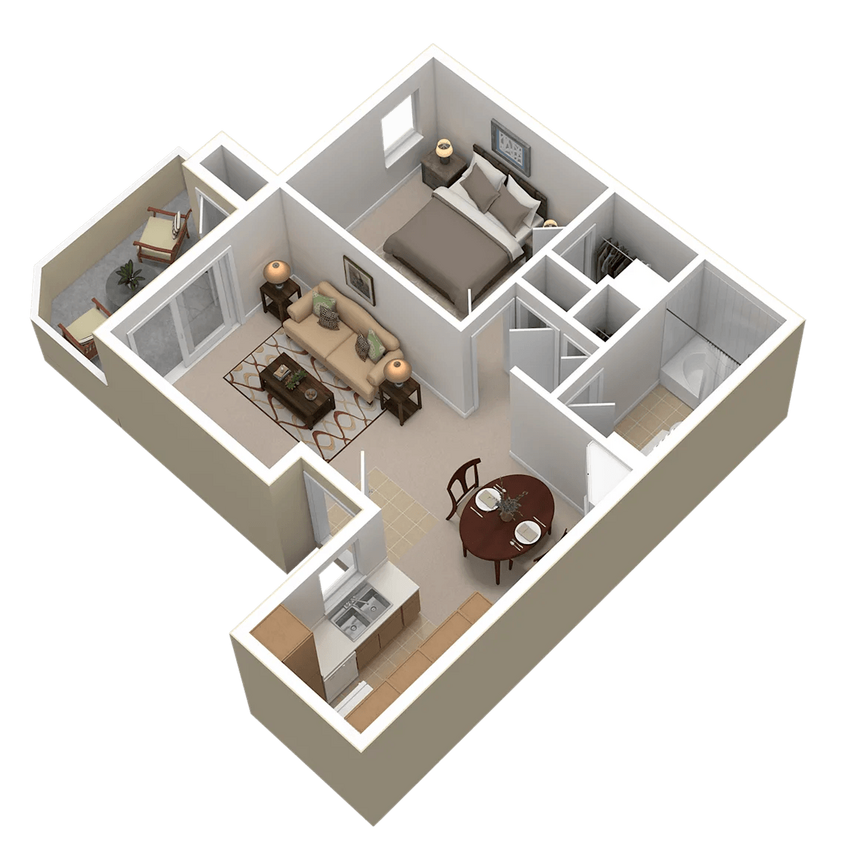 Floor Plan - 1 Bed 1 Bath (A) - Affordable