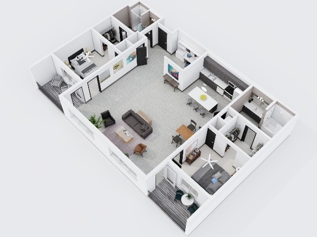 City Scape 2B is a spacious open concept two bedroom floor plan that features modern finishes and an in-unit washer and dryer. - City Scape 2B9