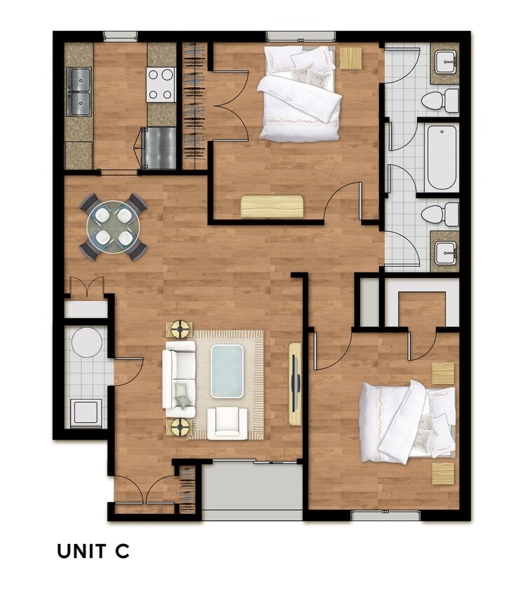 Floor Plan - 2Bed 1.5Bath-Plan C Down