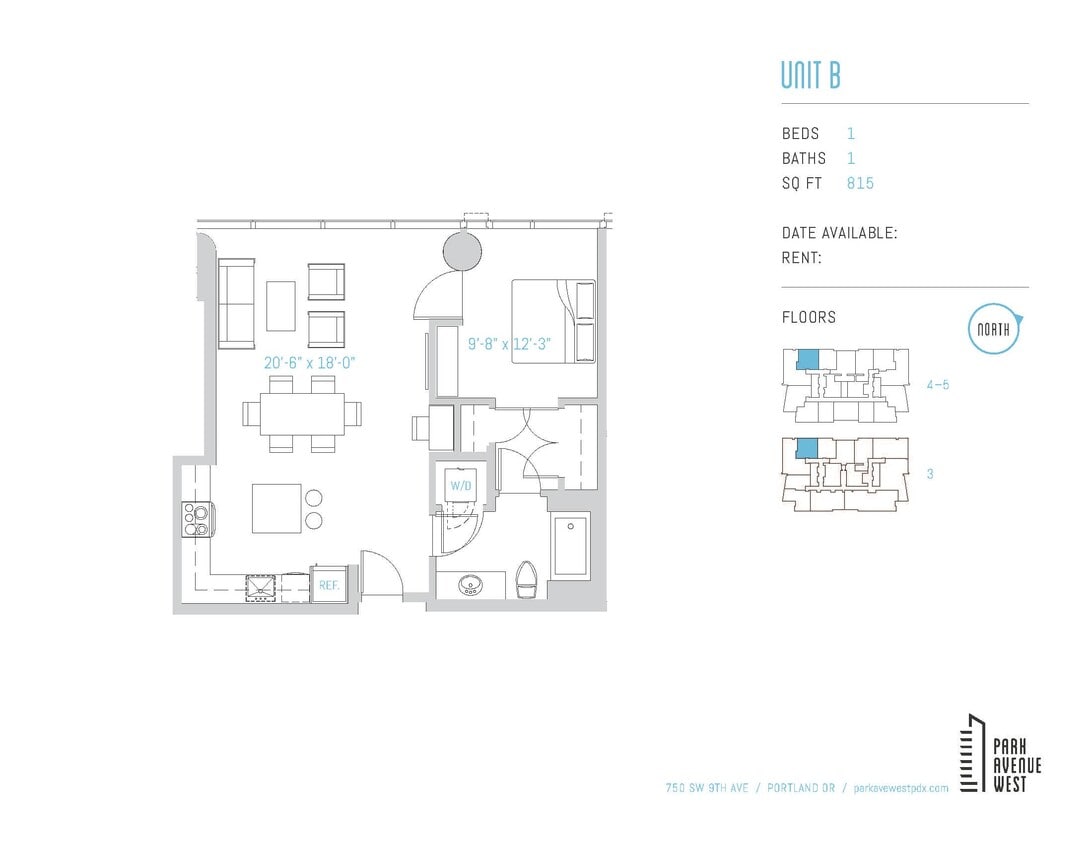 Floor Plan - 1 Bed 1 Bath