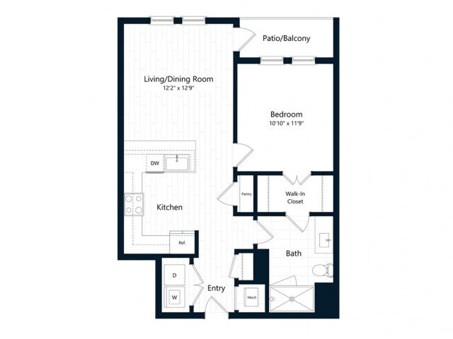 Floor Plan - One Bedroom One Bath (726 SF)