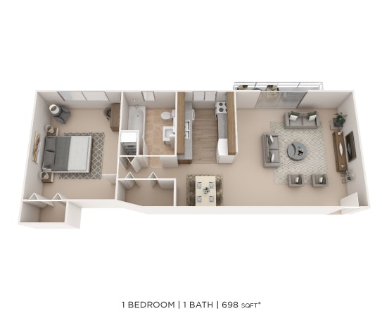 Floor Plan - One Bedroom-698 sqft