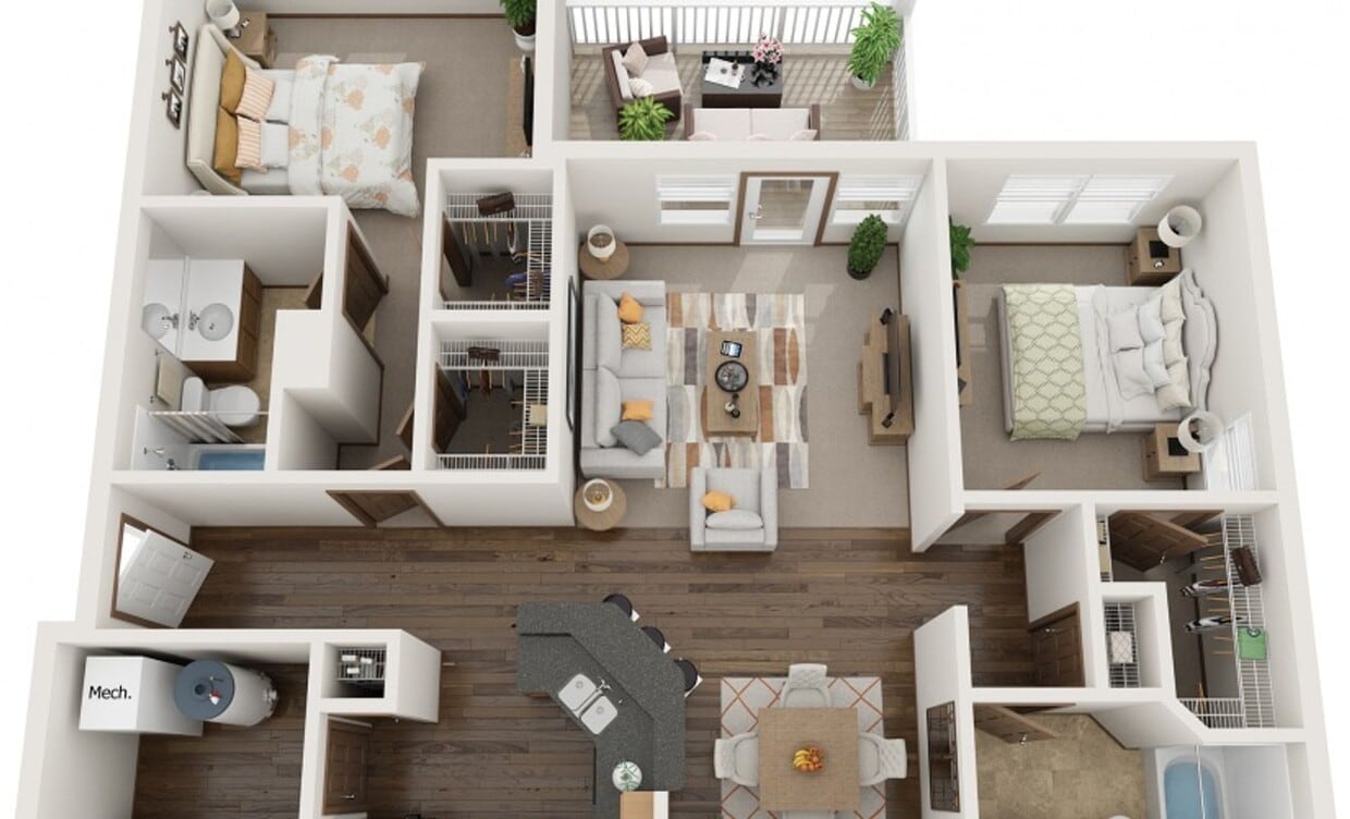 Floor Plan - Heritage - Corp/EL / 2bed/2bath -1200 sqft - 