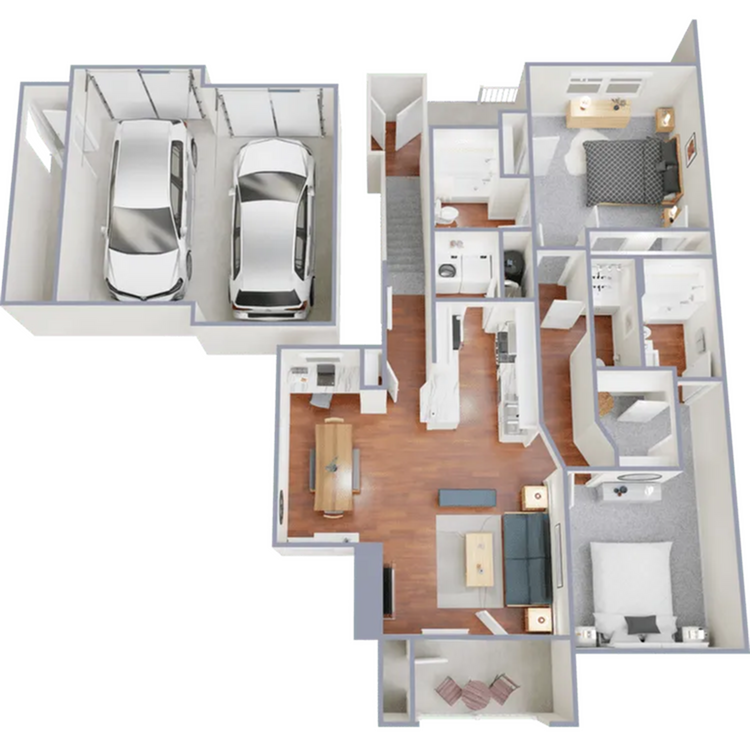 Two bedroom, two and a half bath, 1,327 square foot apartment home - B3