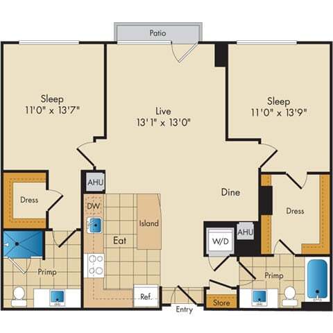 Floor Plan - 2 Bed 2 Bath Sig-BS2b