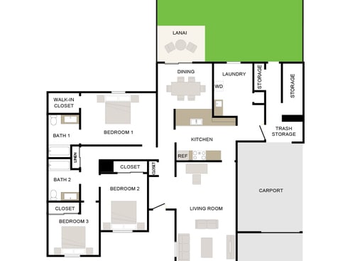Floor Plan - Kaimana 3/2 1475sf
