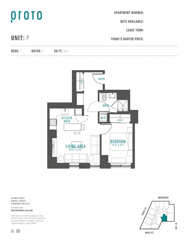 Floor Plan - 1 Bed/1 Bath-P