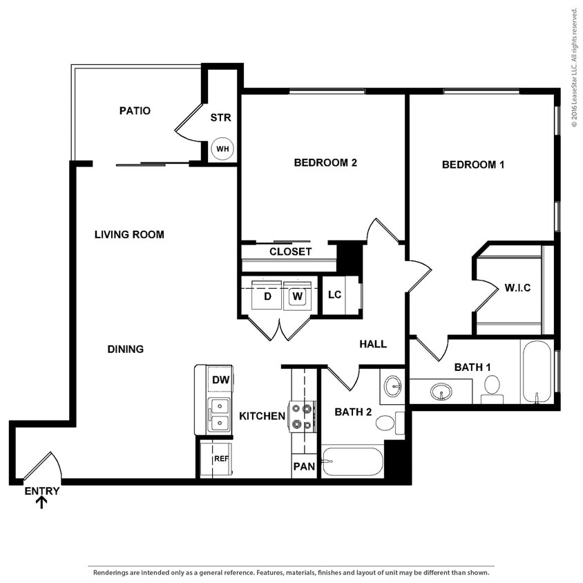 Floor Plan - 2 Bedroom 2 Bath Plan E