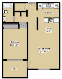 Floor Plan - 1BD, 1BTH