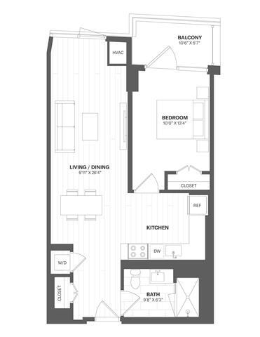 Floor Plan - 1 Bed/1 Bath-a74
