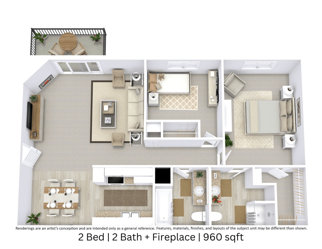Floor Plan - 2 Bed | 2 Bath | 960 sq ft