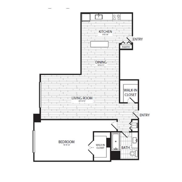 Floor Plan - 1 Bedroom, 1 Bath 916 SF A6G