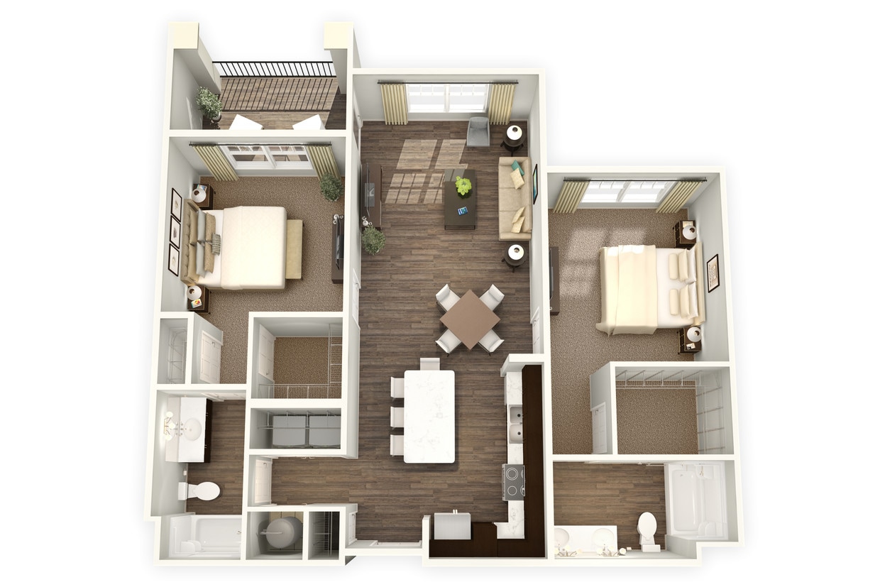 Floor Plan - 2BR 2BA (1110 SF)