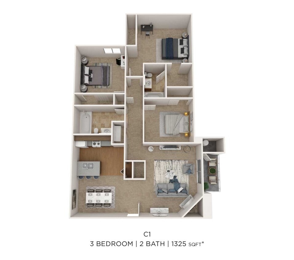 Floor Plan - Three Bedroom 2 Bath