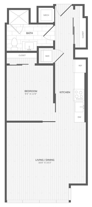Floor Plan - 1 Bed/1 Bath-Jr B East Medley
