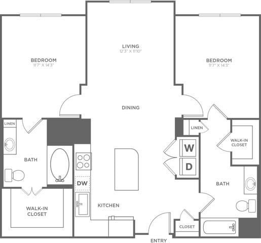 Two Bedroom Two Bath (1,193 SF) - Two Bedroom Two Bath (1,193 SF)