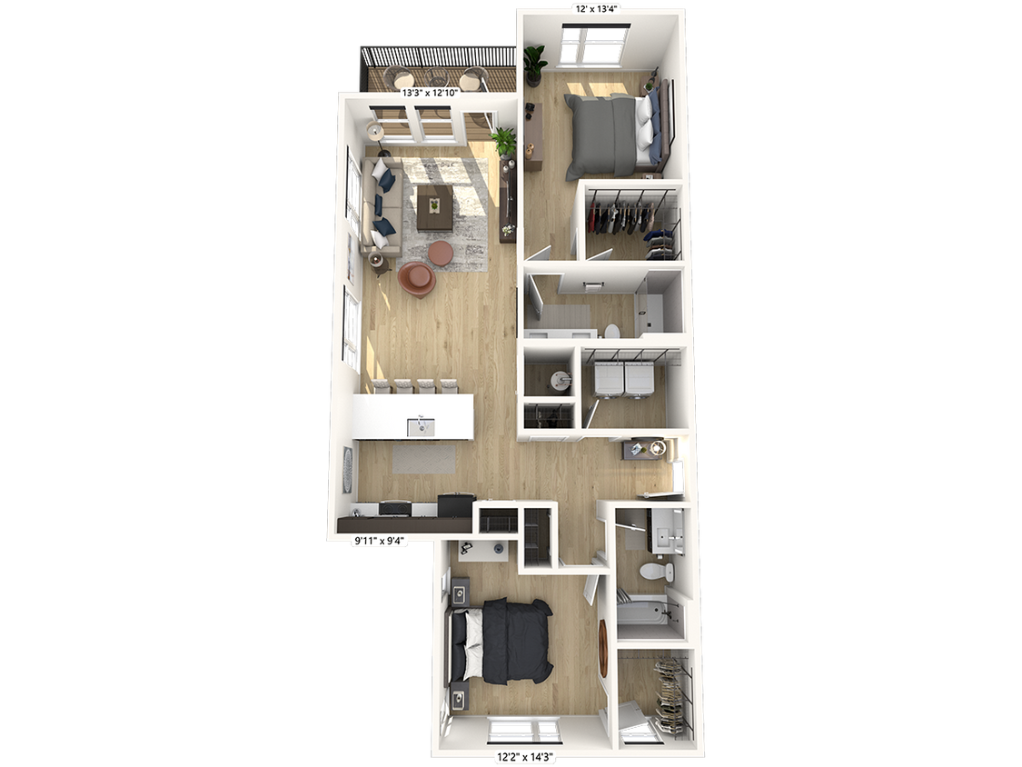 Floor Plan - D12 - 2 Bedroom 2 Bathroom