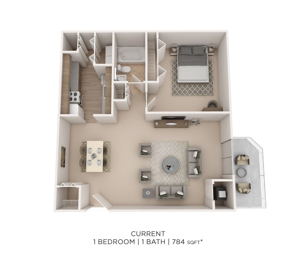 Floor Plan - One Bedroom- 784 sqft