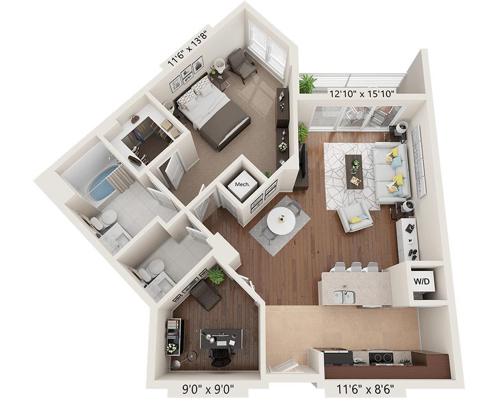Floor Plan - One Bedroom with Den A1.5A