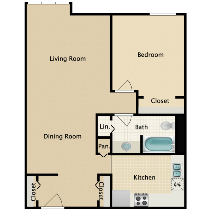 Floor Plan - 1 BED 1 BATH
