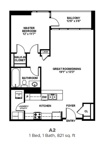 Floor Plan - A2 - One Bedroom One bath