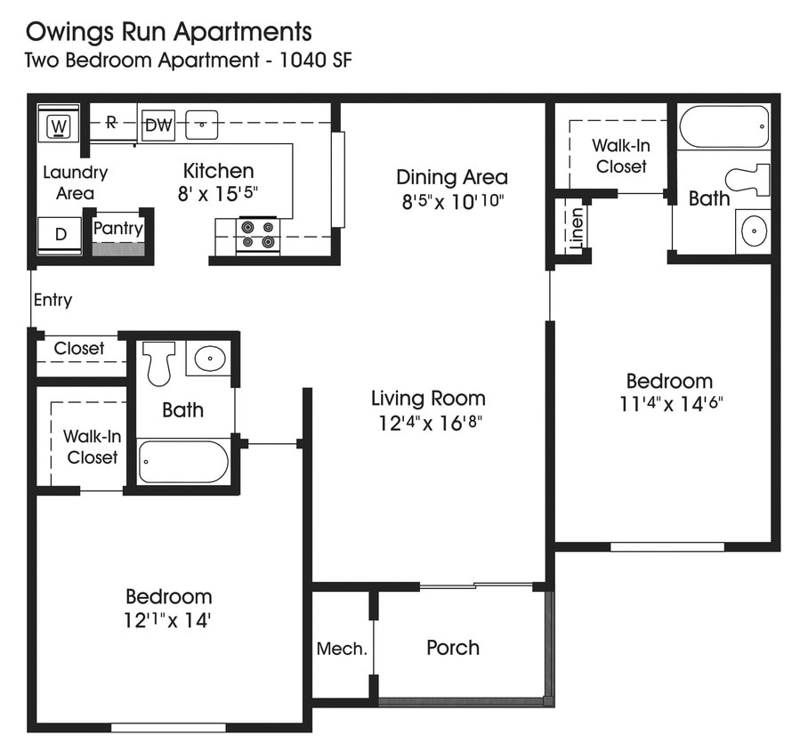 Floor Plan - 2BR 2BA (1040sf)