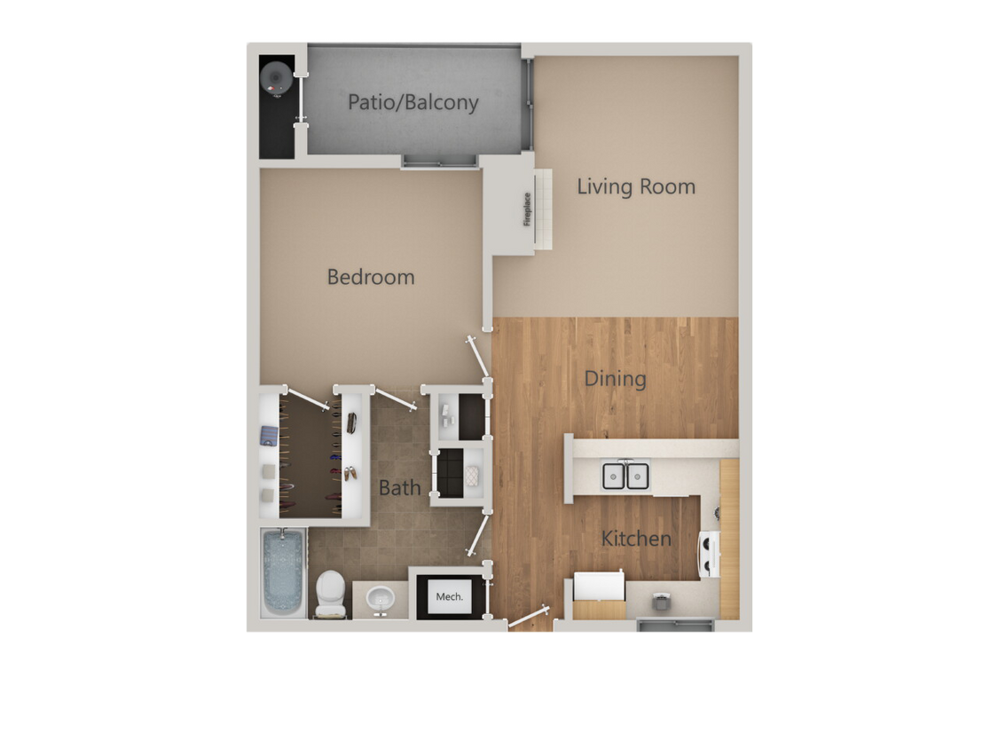 Floor Plan - 1 Bedroom 1 Bath B