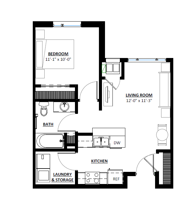 Floor Plan - 1 Bed 1 Bath
