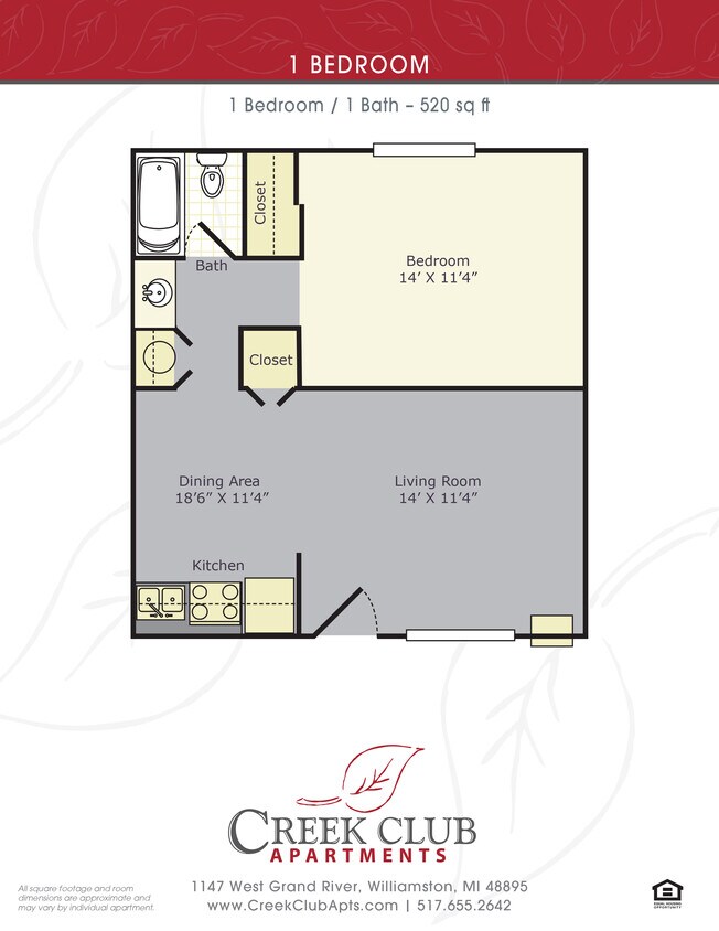 Floor Plan - 1 Bedroom / 1 Bath