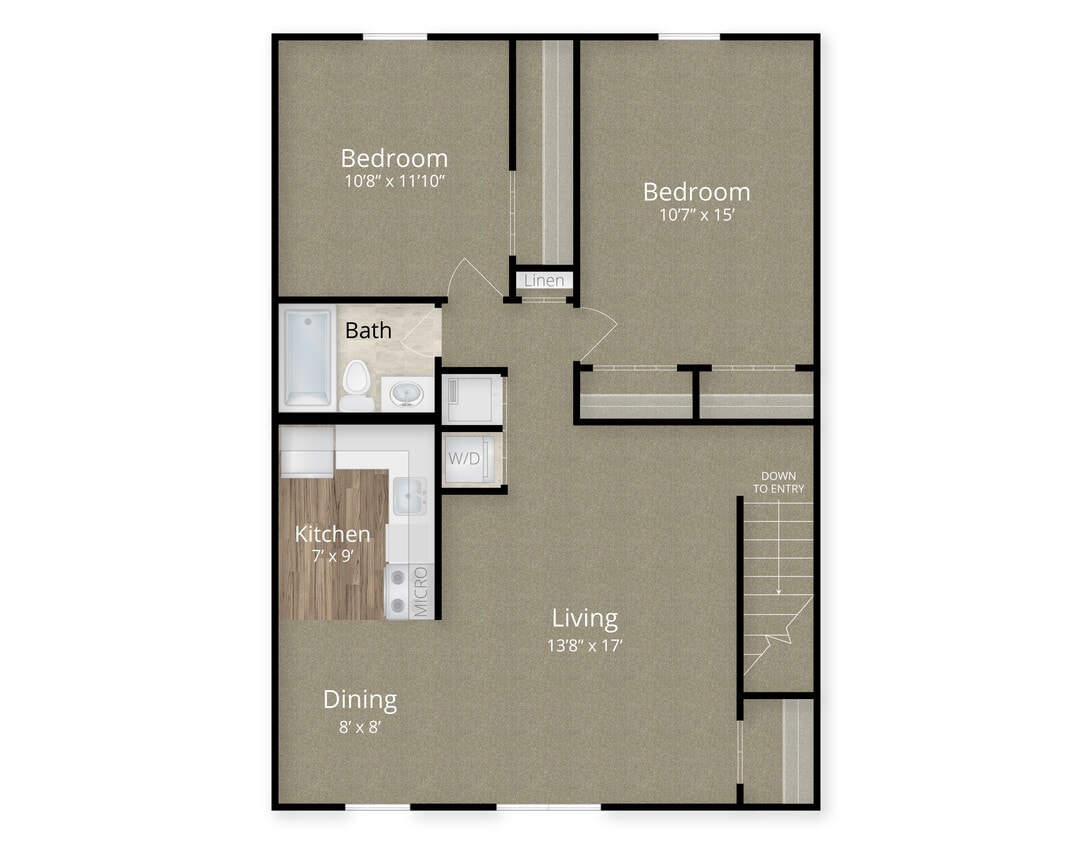 Village Square Two Bedroom - 2 Bed x 1 Bath