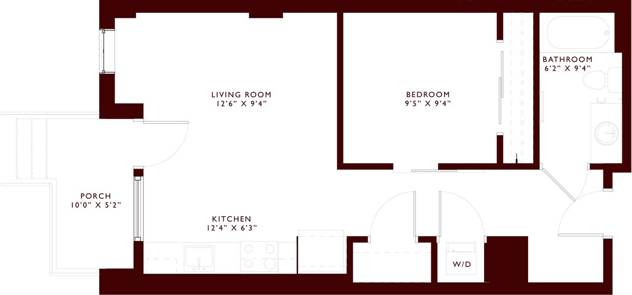 Explore this thoughtfully designed one-bedroom apartment layout with a spacious porch. - S7 - Urban 1x1