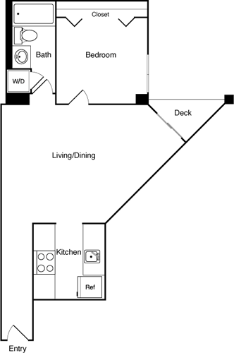 Floor Plan - 1 Bed 418 SW