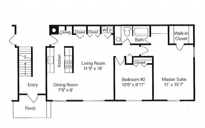 Floor Plan - 2 Bed / 1 Bath Apt.
