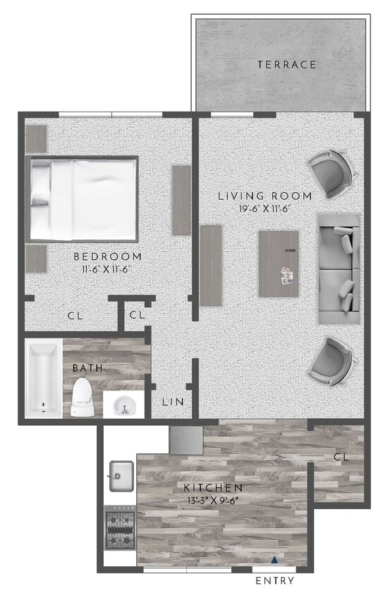 Floor Plan - 1 Bed 1 Bath
