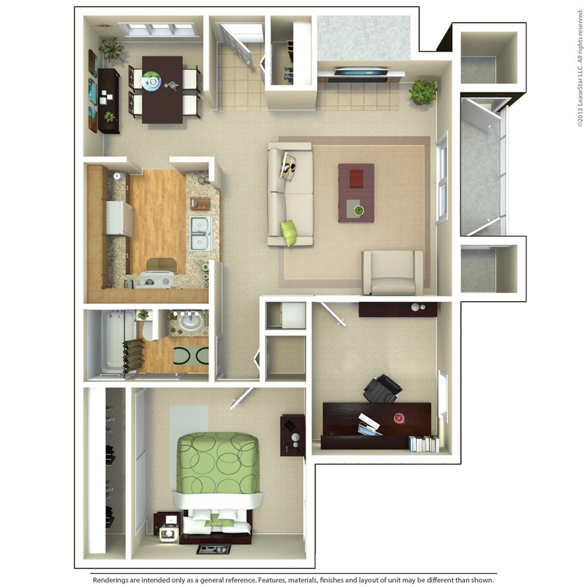Floor Plan - 1 Bed 1 Bath Den (Plan B)